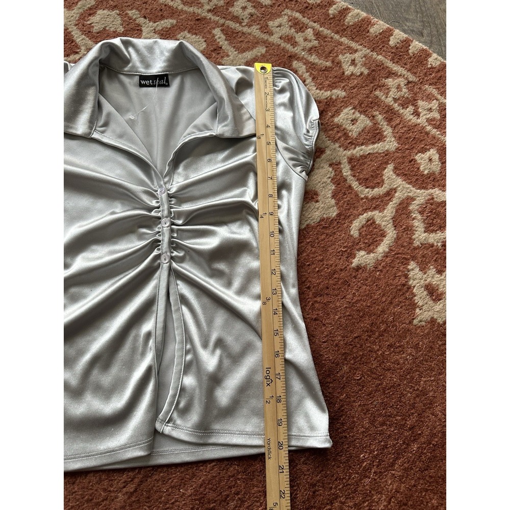 Wet Seal Y2K Silver Babydoll Blouse Top M Medium - Picture 7 of 8
